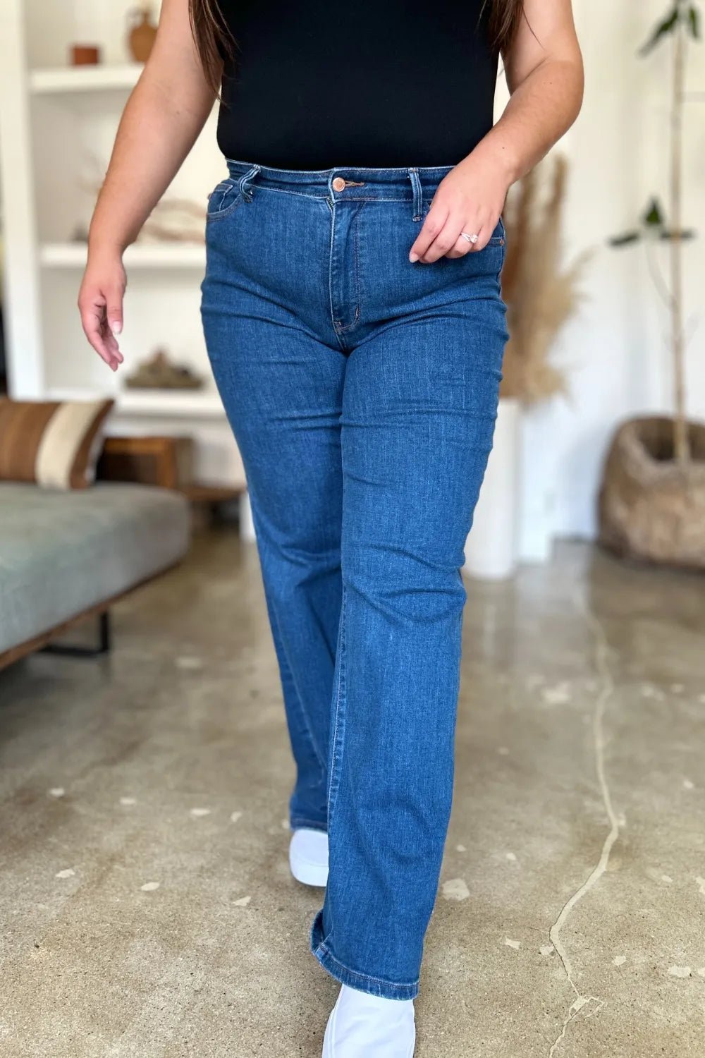 Judy Blue Full Size High Rise Straight Jeans - Jennie Dots