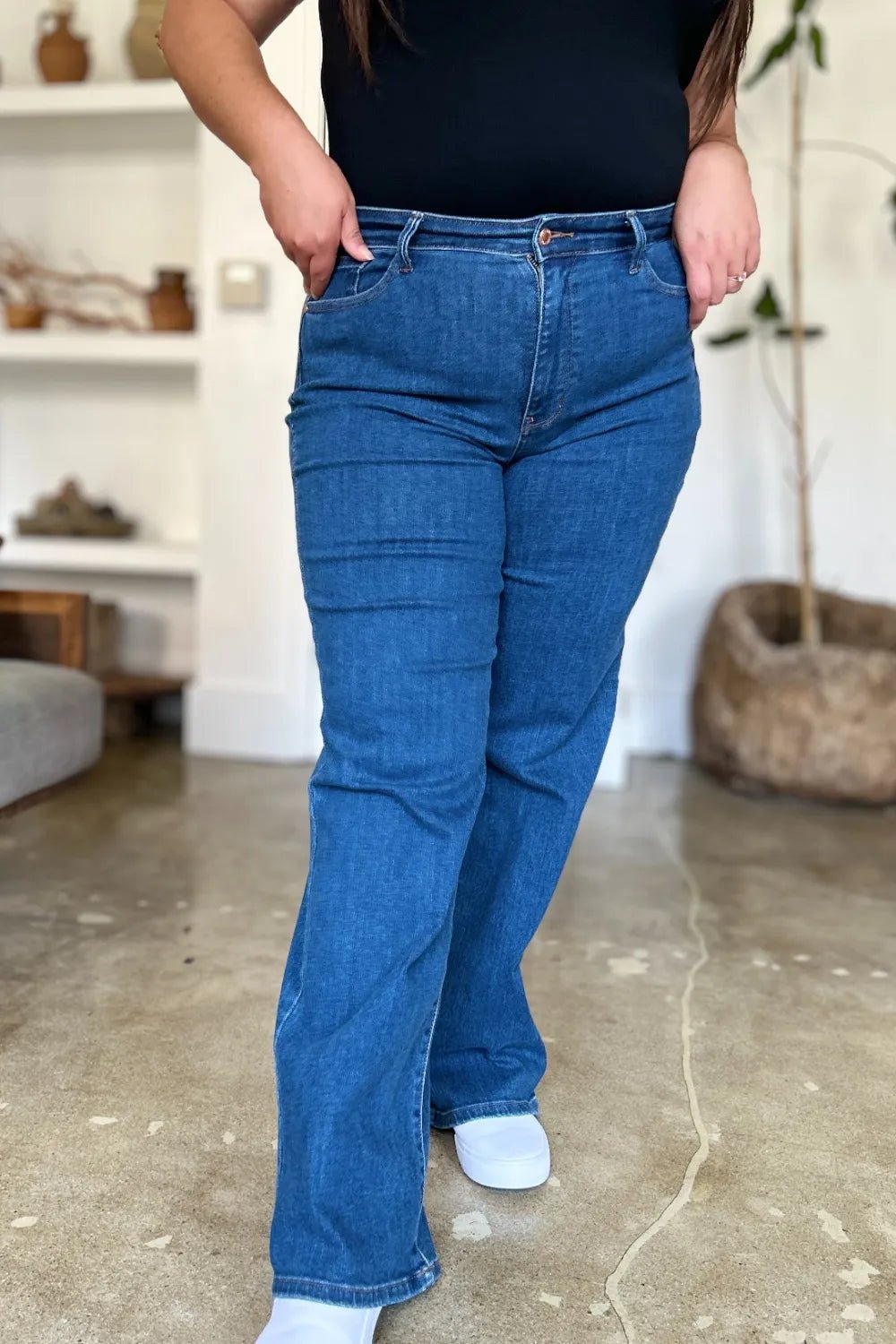 Judy Blue Full Size High Rise Straight Jeans - Jennie Dots