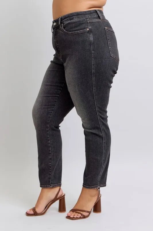 Judy Blue Full Size Mid Rise Tummy Control Slim Jeans - Jennie Dots