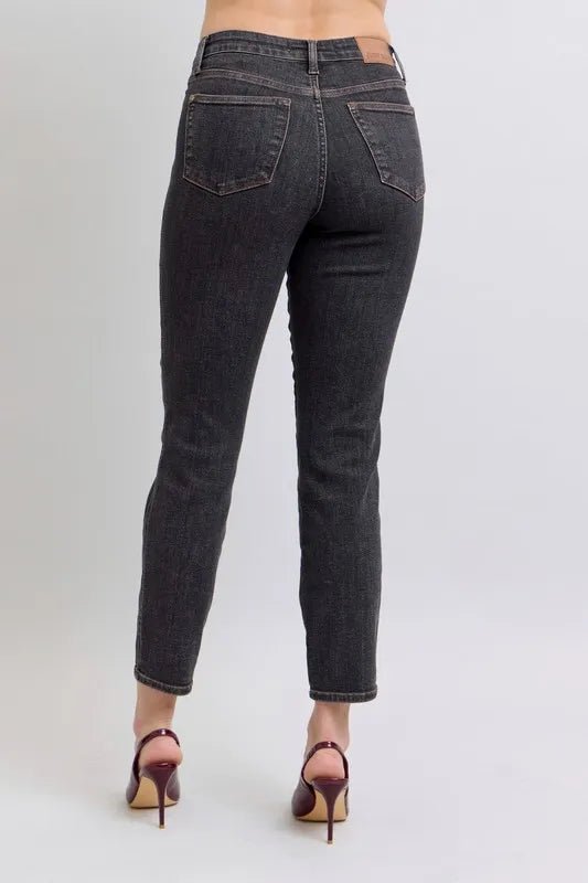 Judy Blue Full Size Mid Rise Tummy Control Slim Jeans - Jennie Dots