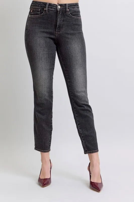 Judy Blue Full Size Mid Rise Tummy Control Slim Jeans - Jennie Dots