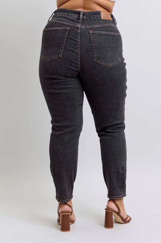 Judy Blue Full Size Mid Rise Tummy Control Slim Jeans - Jennie Dots