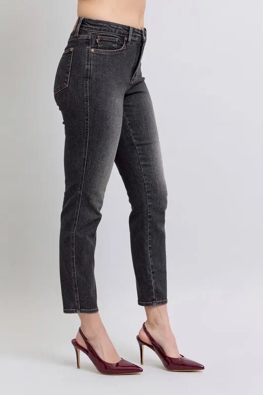 Judy Blue Full Size Mid Rise Tummy Control Slim Jeans - Jennie Dots