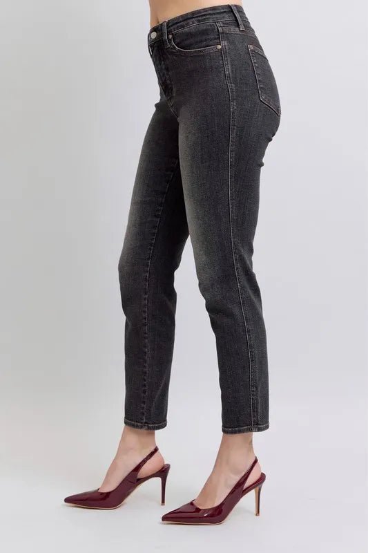 Judy Blue Full Size Mid Rise Tummy Control Slim Jeans - Jennie Dots