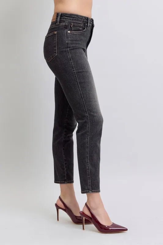 Judy Blue Full Size Mid Rise Tummy Control Slim Jeans - Jennie Dots