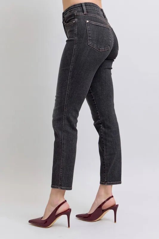 Judy Blue Full Size Mid Rise Tummy Control Slim Jeans - Jennie Dots