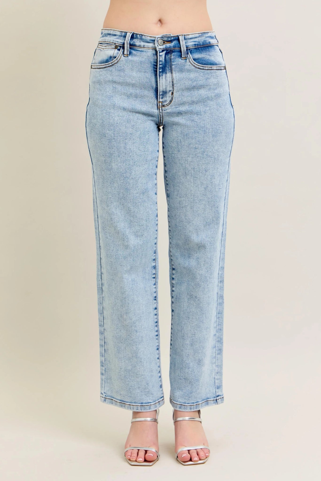 Judy Blue High Waist Stone Wash Straight Jeans - Jennie Dots