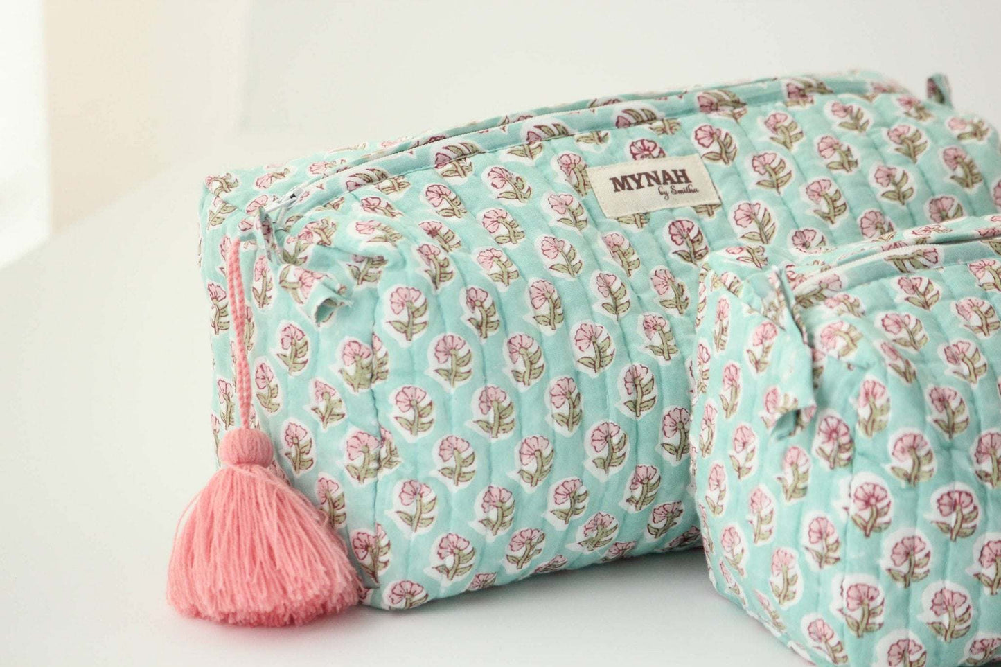 hand block printed quilted travel bag
