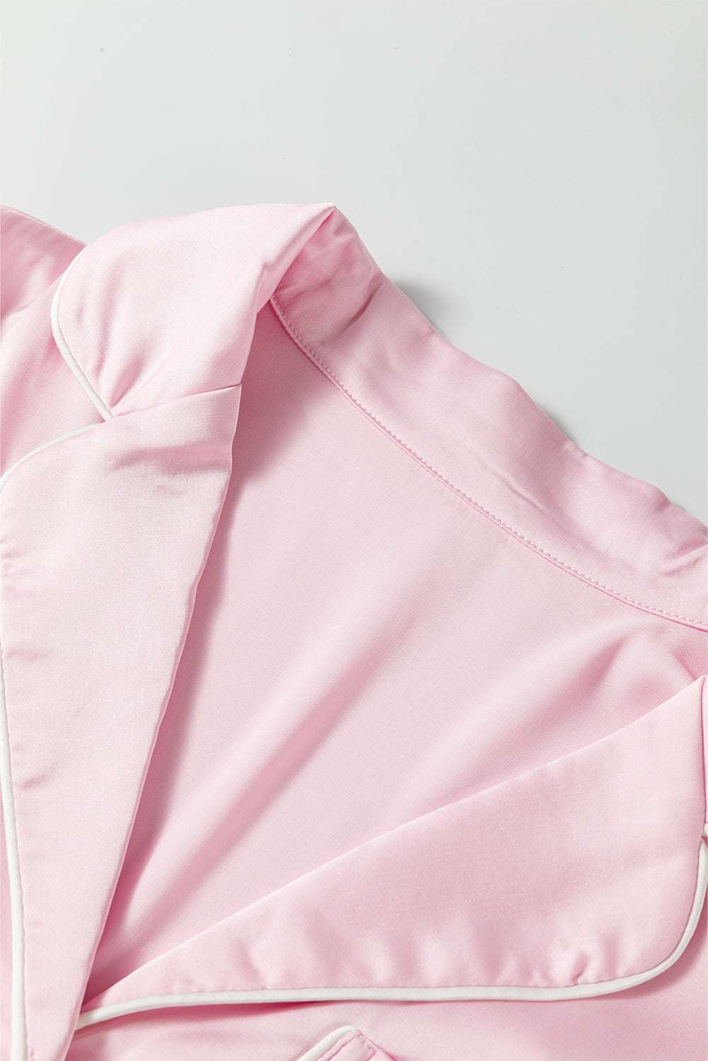 Light Pink Satin Knot Accent Shirt and Ruffled Pants Lounge Set - Jennie Dots