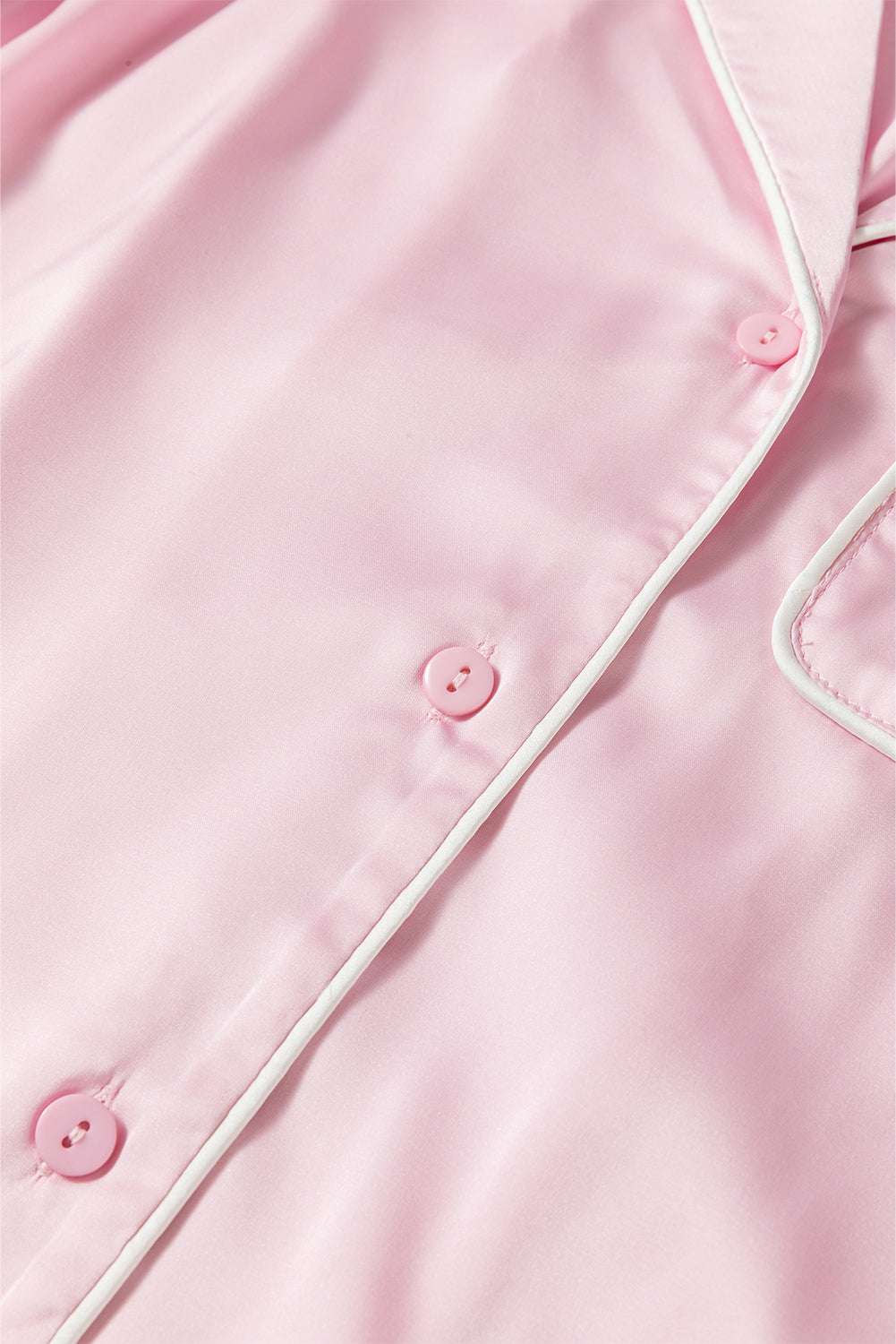 Light Pink Satin Knot Accent Shirt and Ruffled Pants Lounge Set - Jennie Dots