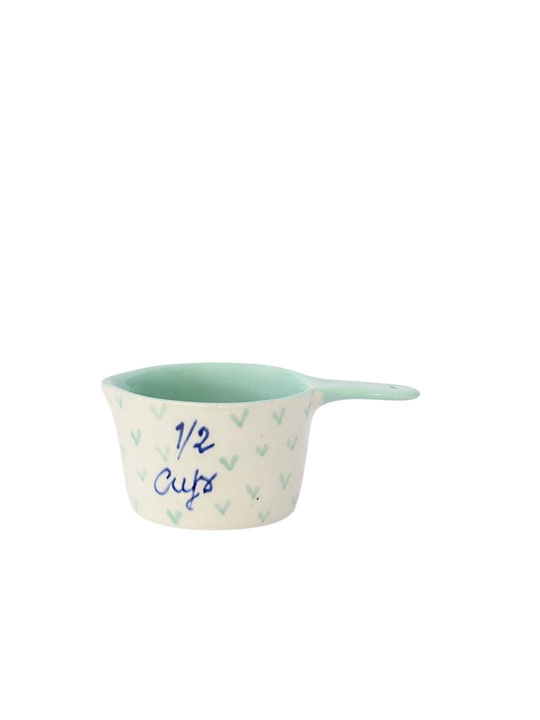 Little Hearts Measuring Ceramic Cup - Handpainted, 1/2 cup size.