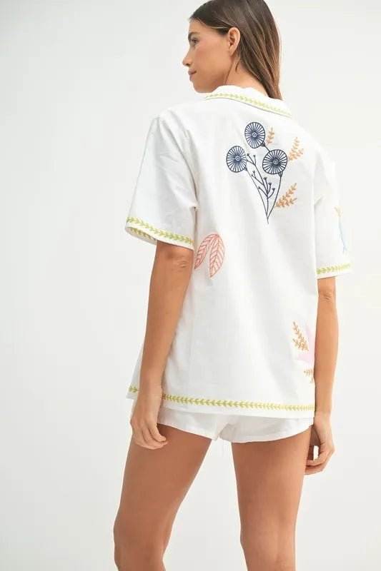 MABLE Embroidered Button Down Shirt and Shorts Set - Jennie Dots