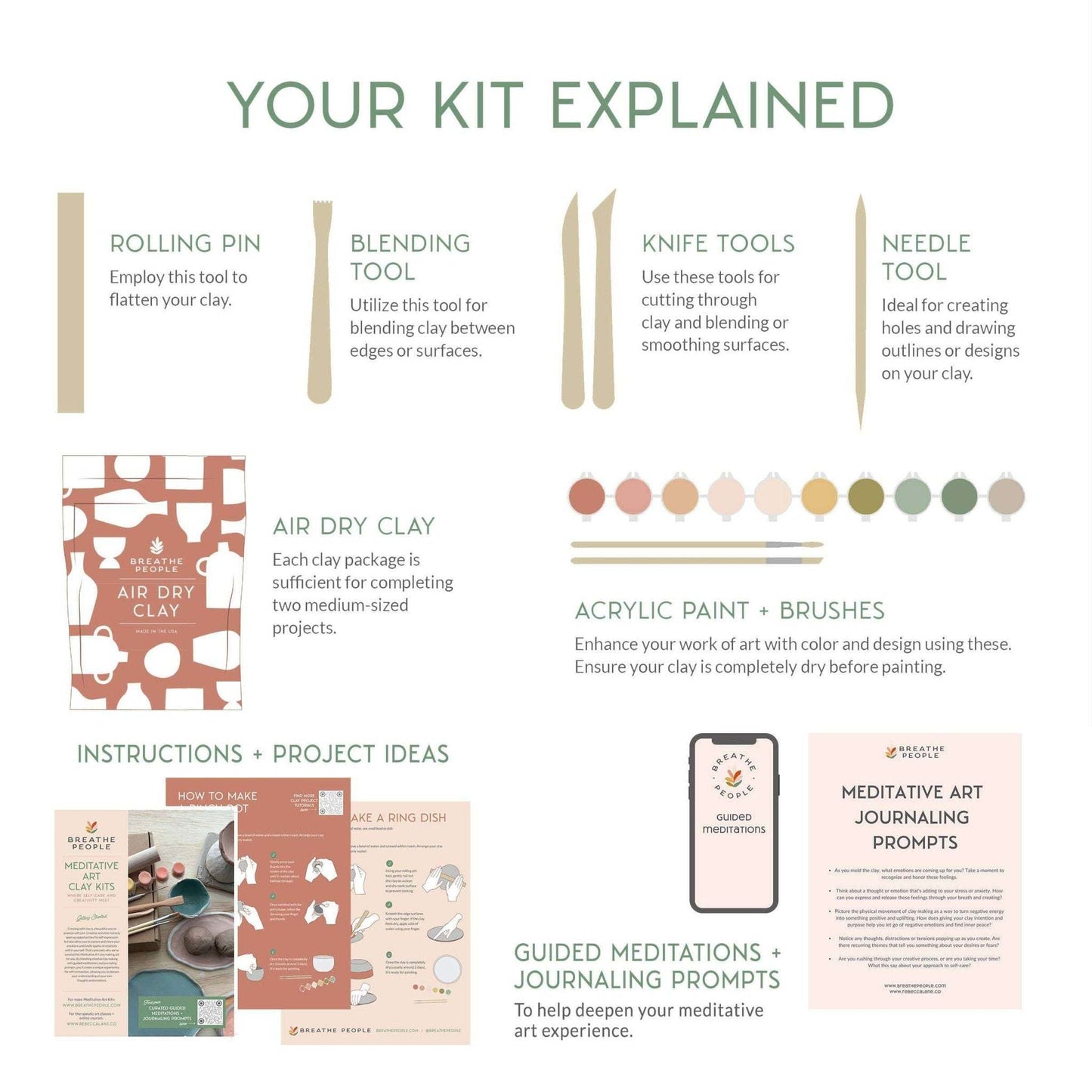 Meditative Art Clay Kit with tools and paints for creative projects and guided meditations.