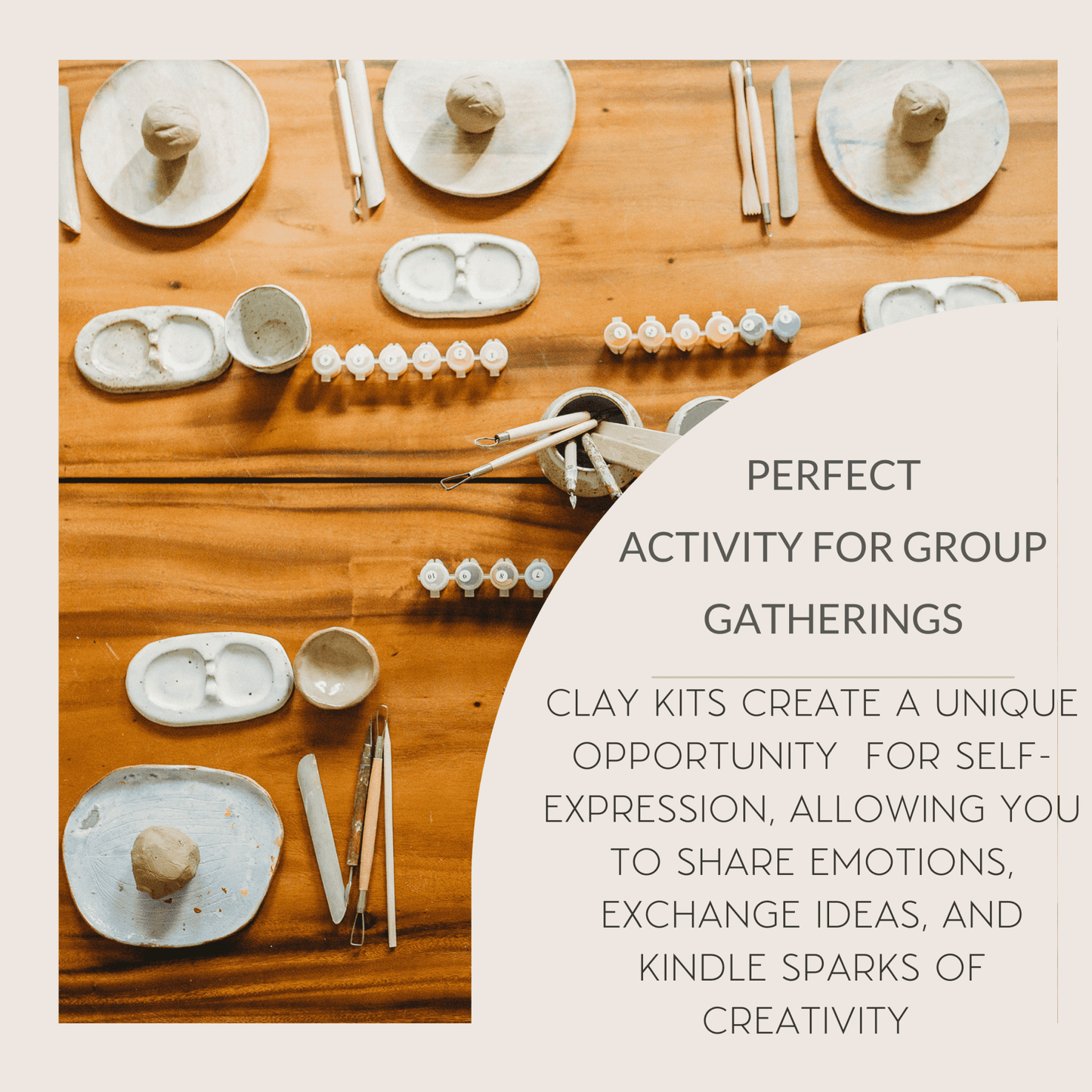 Meditative Art Clay Kit with tools and paints for self-expression and connection.