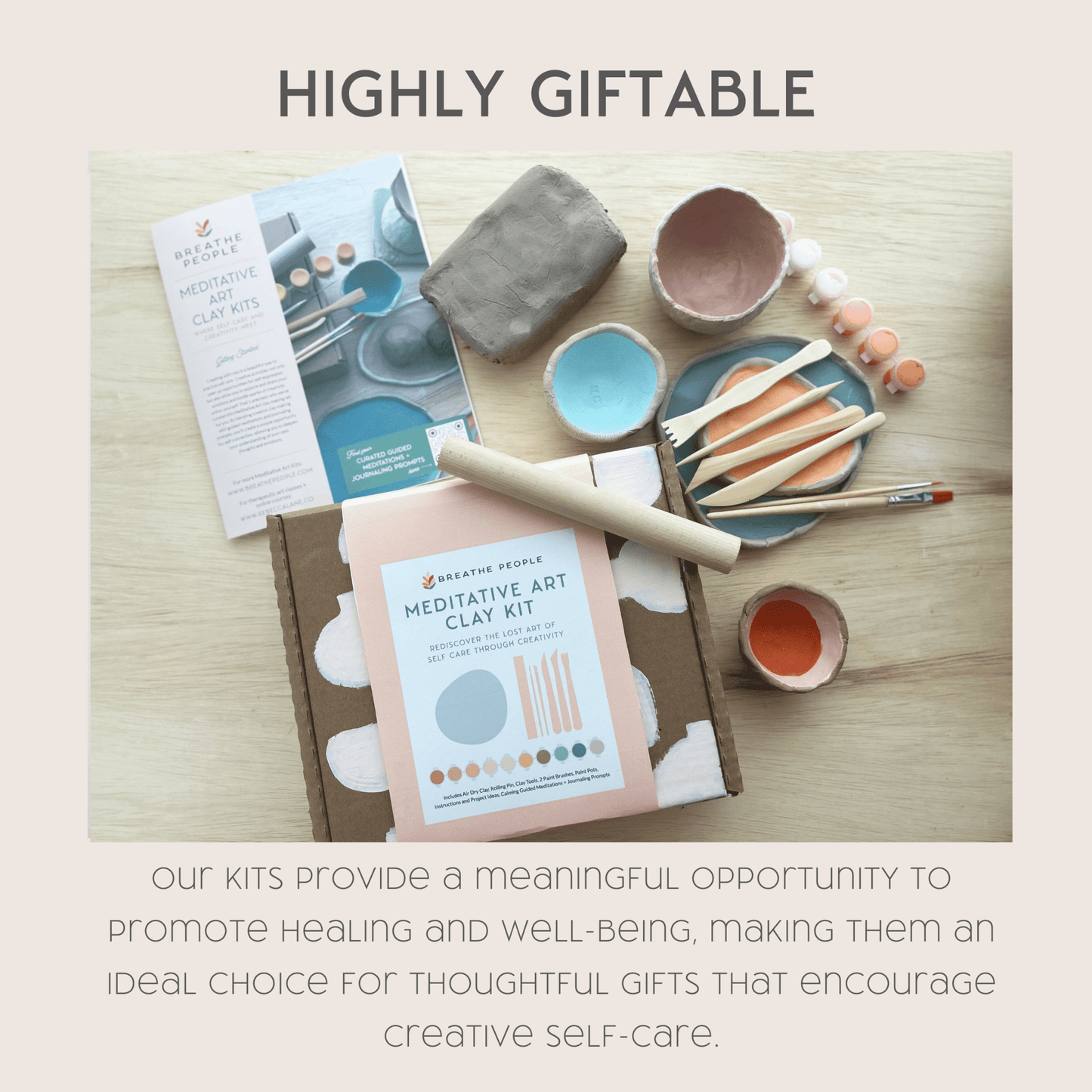 Meditative Art Clay Kit with tools, paint, and instructions for creative self-care.