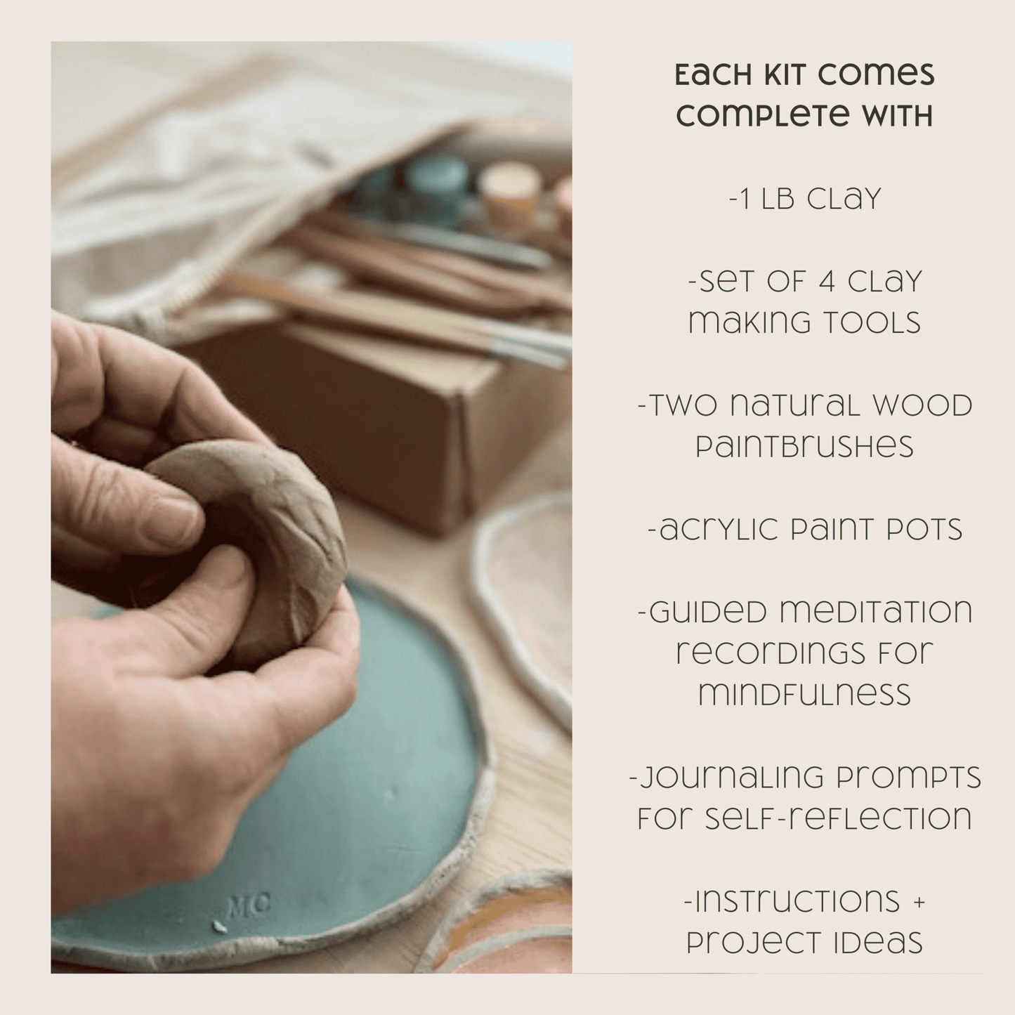 Meditative Art Clay Kit with tools and guided meditation resources.