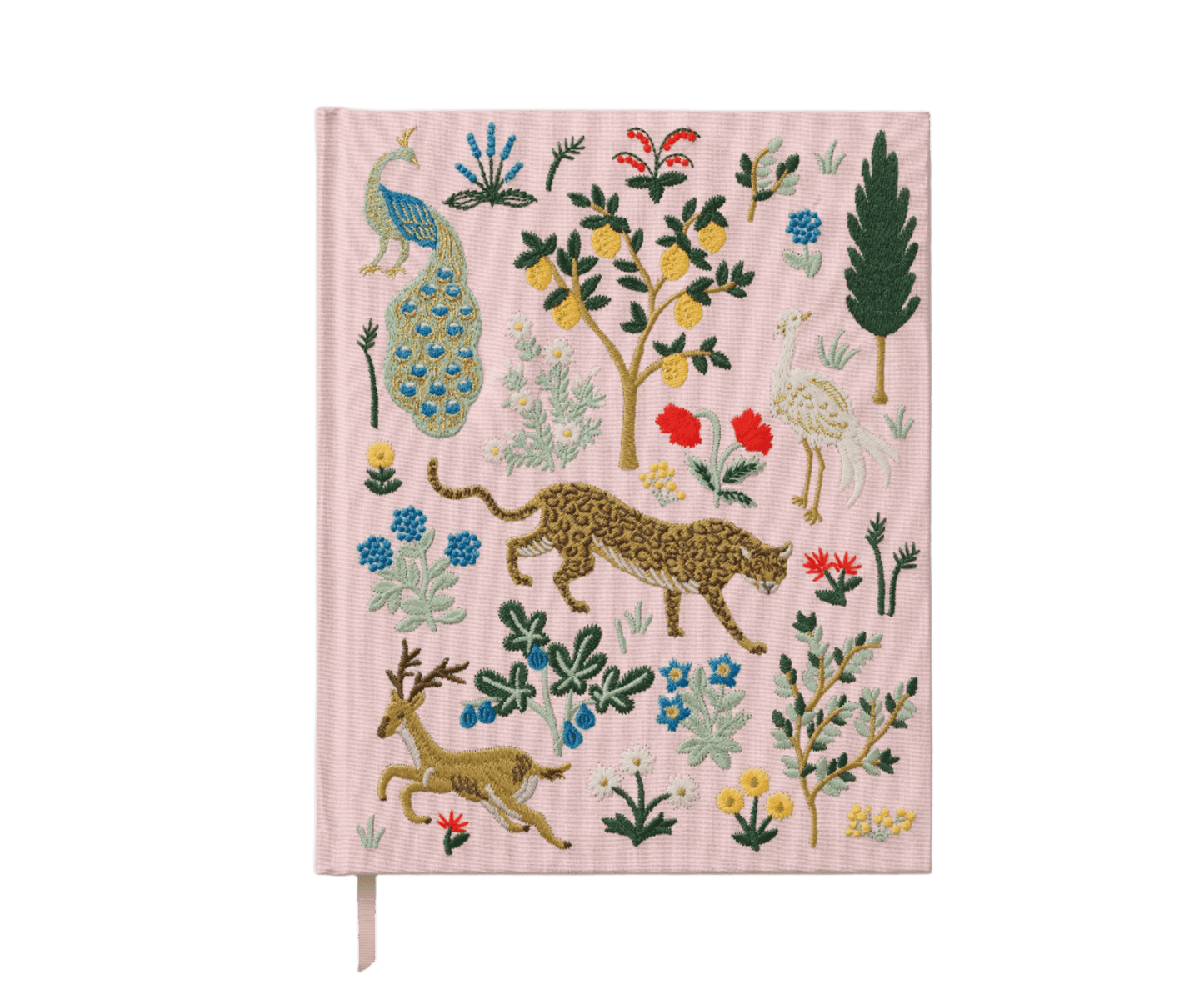 Menagerie Embroidered Sketchbook with enchanted forest scene and metallic accents.