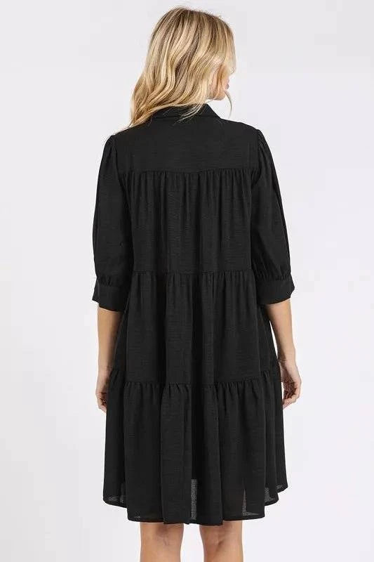 Mittoshop Button Detail Collared Neck Tiered Shirt Dress - Jennie Dots