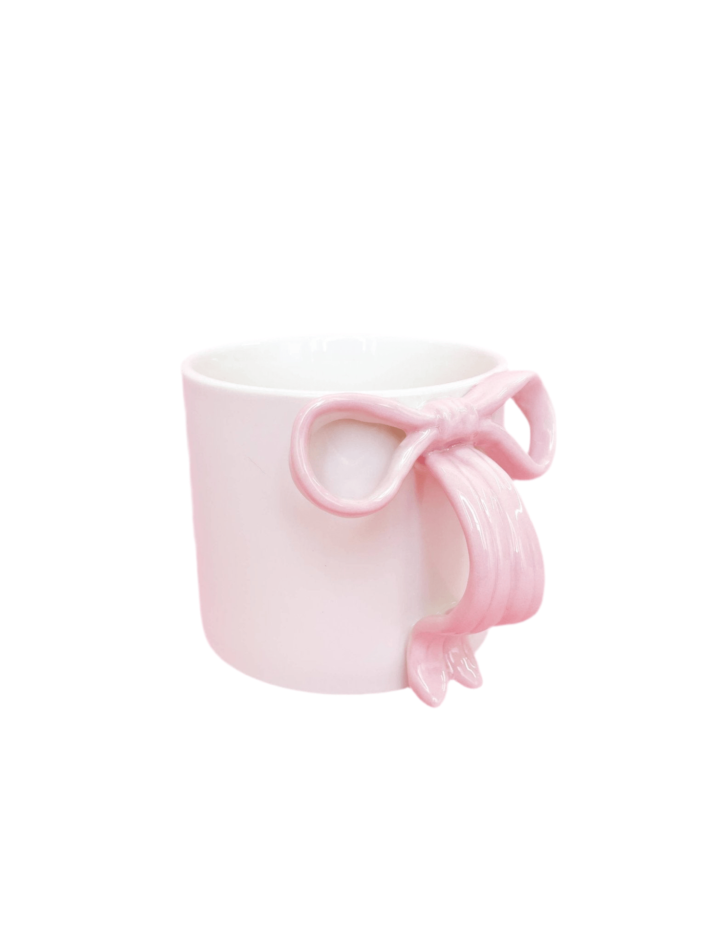 Pink Bow 15oz Ceramic Coffee Mug with handmade design and bow handle.