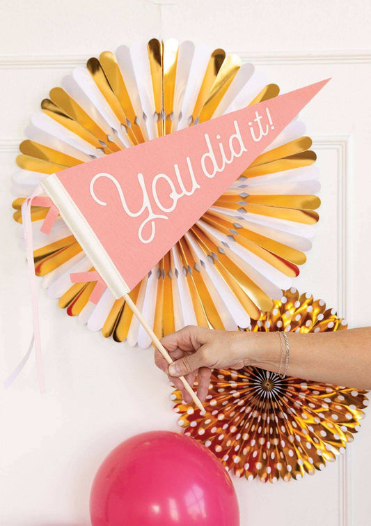 Pink You Did It felt pennant banner with wood dowel, ideal for celebrations.
