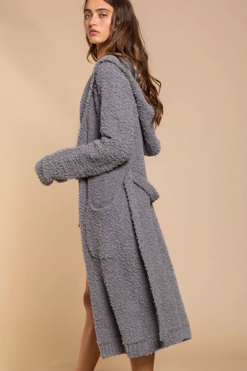 POL Berber fleece Tie Front Tunic Cardigan with Pockets - Jennie Dots
