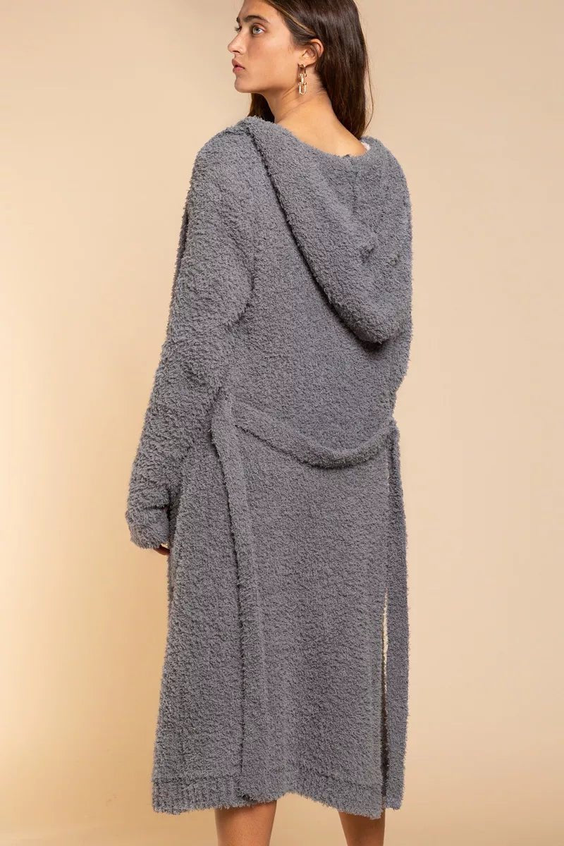 POL Berber fleece Tie Front Tunic Cardigan with Pockets - Jennie Dots