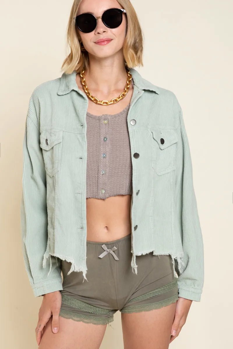 POL Button Down Corduroy Trucker Jacket - Jennie Dots