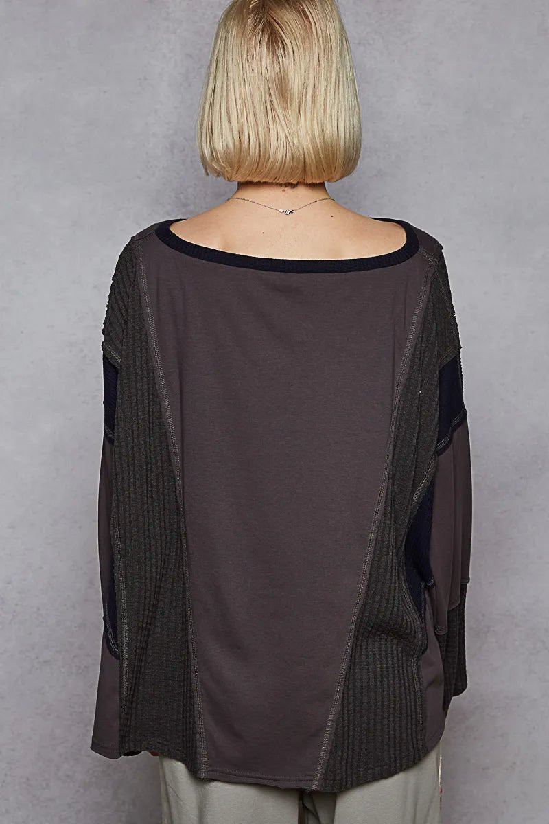 POL Contrast Round Neck Long Sleeve T-Shirt - Jennie Dots