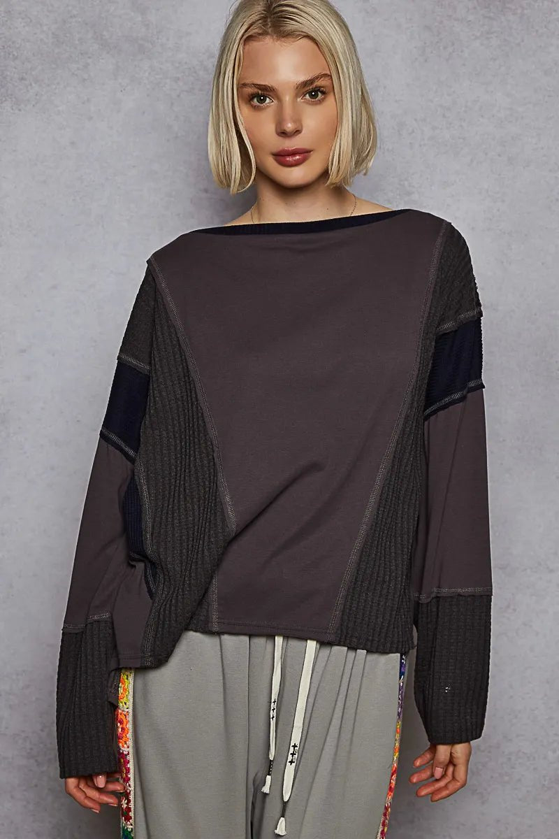POL Contrast Round Neck Long Sleeve T-Shirt - Jennie Dots