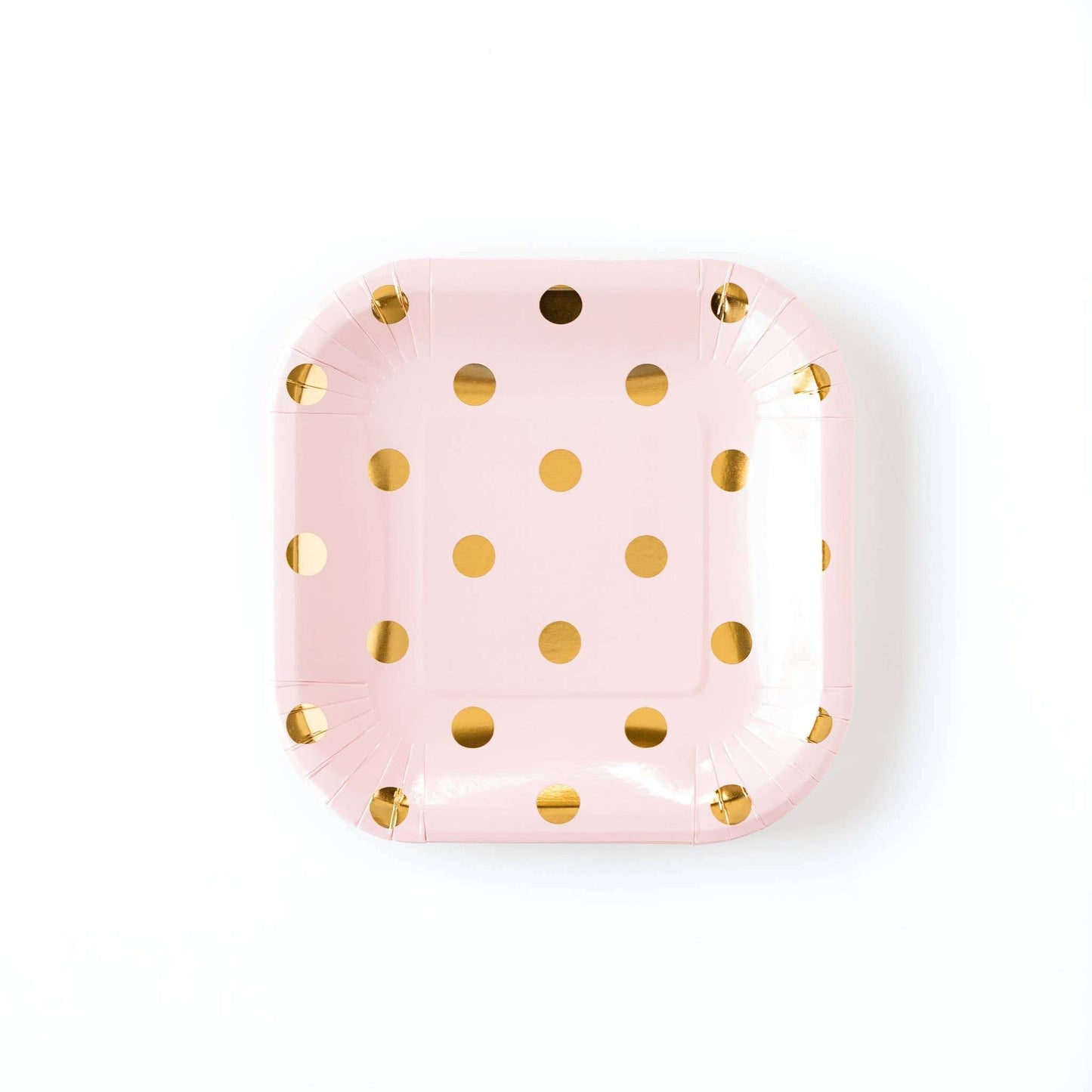 Polka Dot 7" Plates in blush with gold foil dots, ideal for events and cocktail hours.