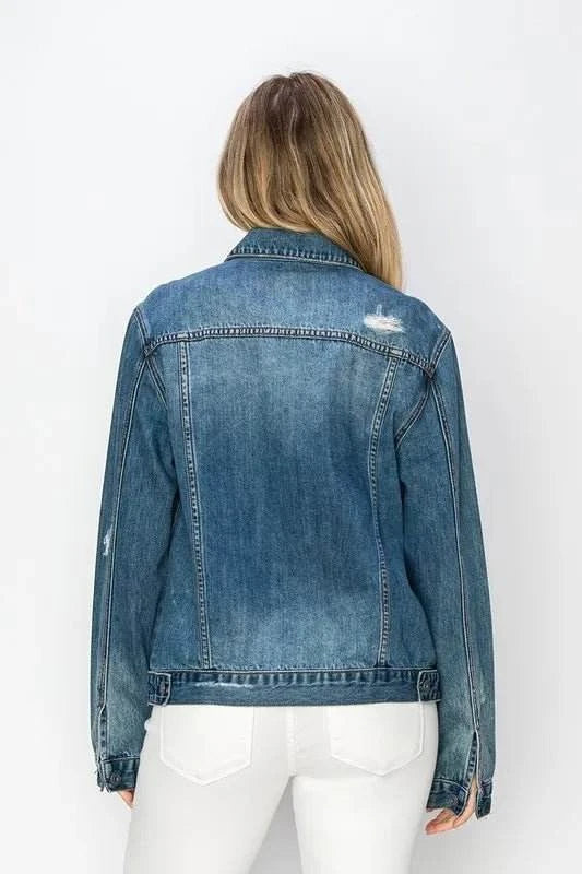 RISEN Full Size Distressed Button Up Jacket - Jennie Dots