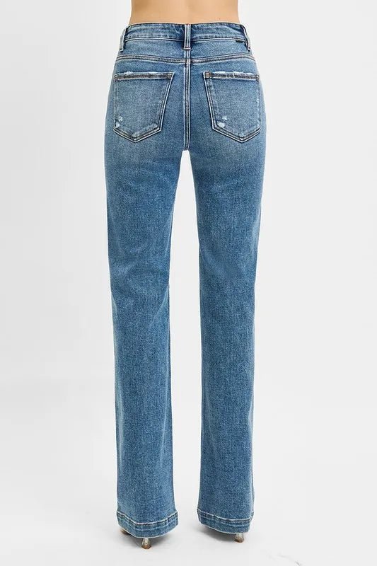 RISEN Full Size Distressed Detail Bootcut Jeans Plus Size - Jennie Dots
