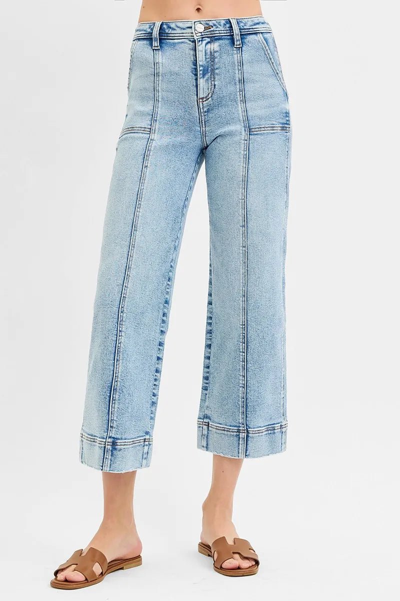 RISEN Full Size High Rise Crop Wide Front Seam Detailed Jeans Plus Size - Jennie Dots
