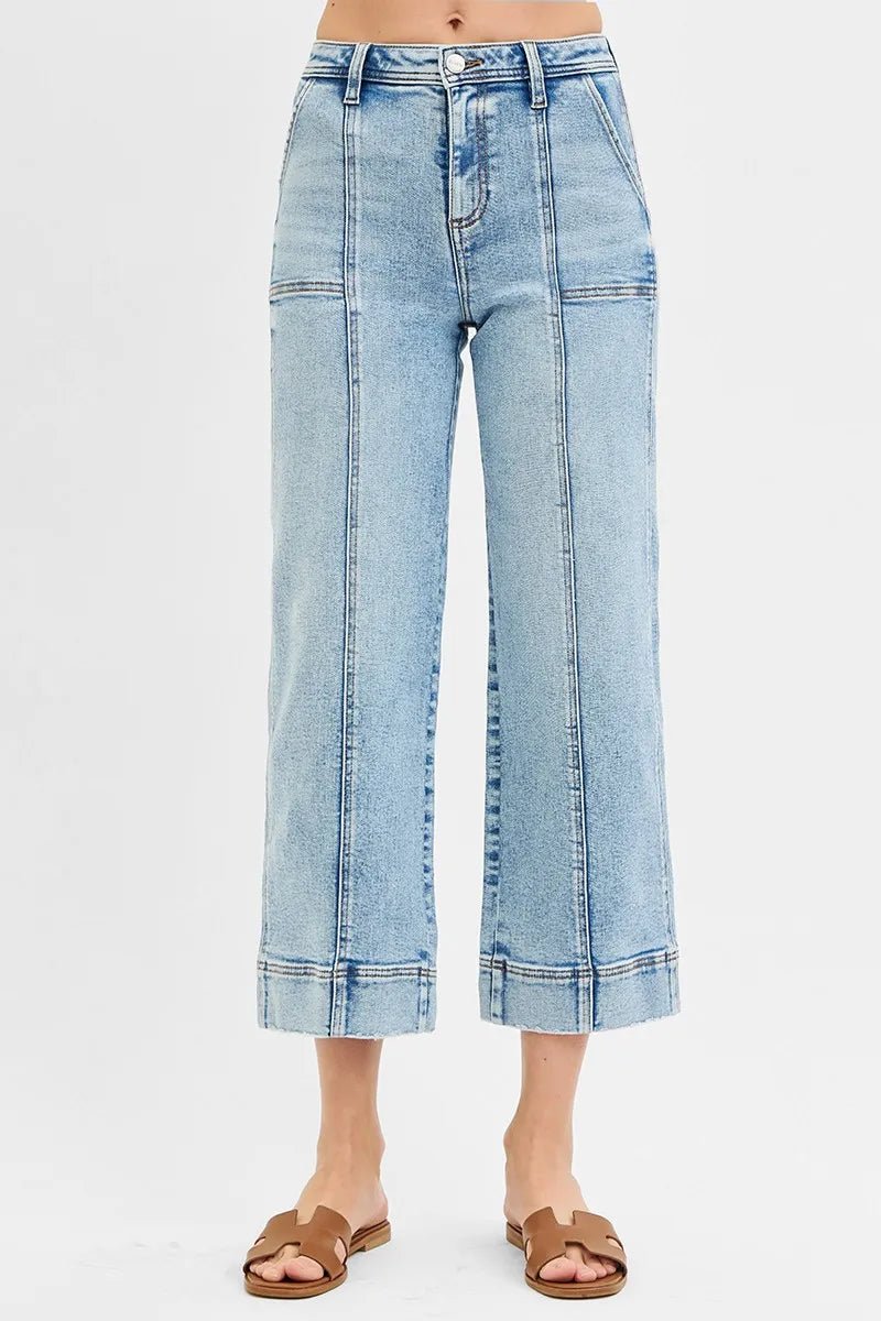RISEN Full Size High Rise Crop Wide Front Seam Detailed Jeans Plus Size - Jennie Dots