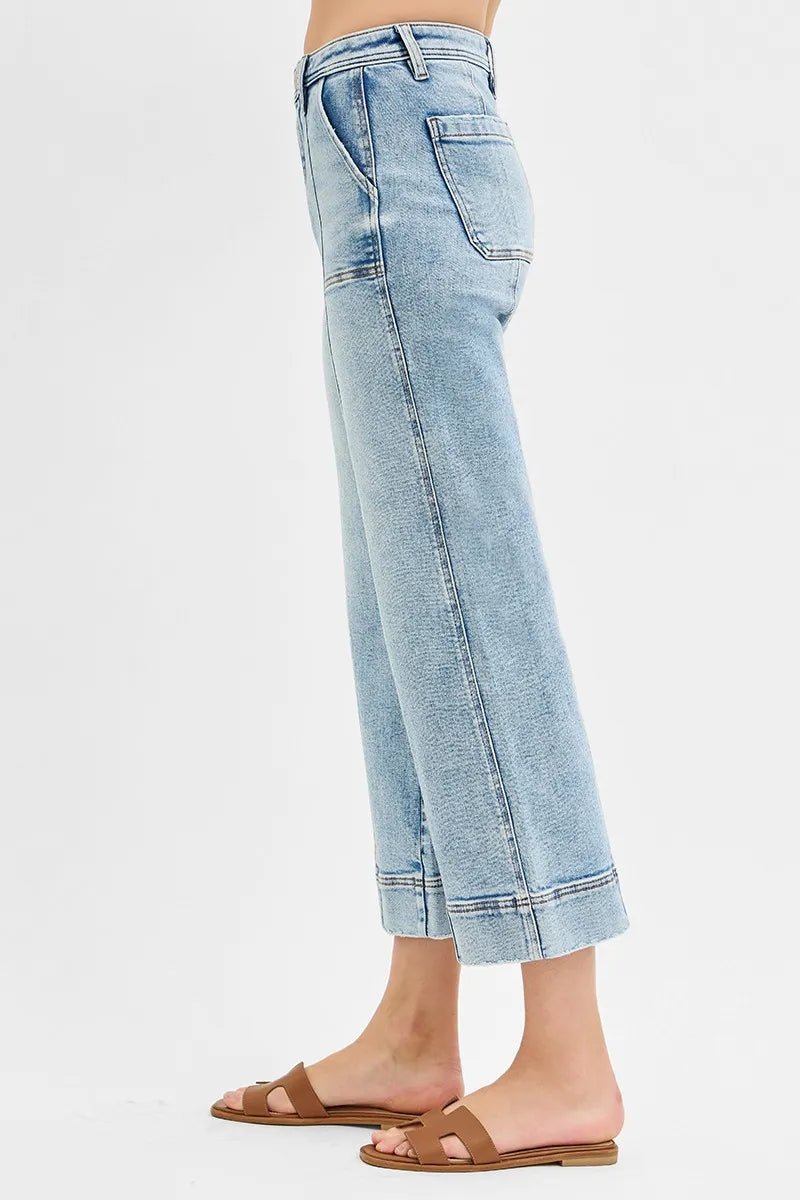 RISEN Full Size High Rise Crop Wide Front Seam Detailed Jeans Plus Size - Jennie Dots
