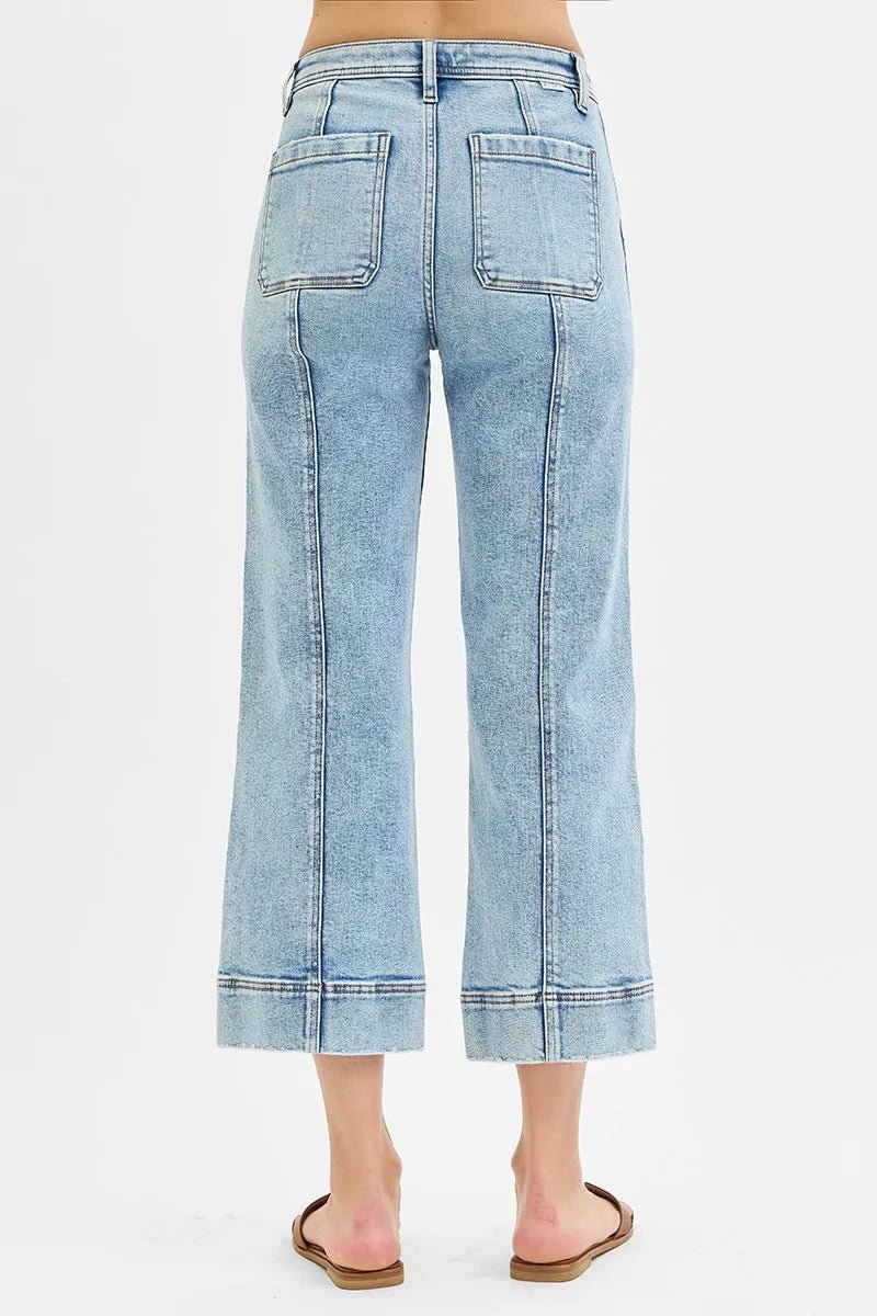 RISEN Full Size High Rise Crop Wide Front Seam Detailed Jeans Plus Size - Jennie Dots
