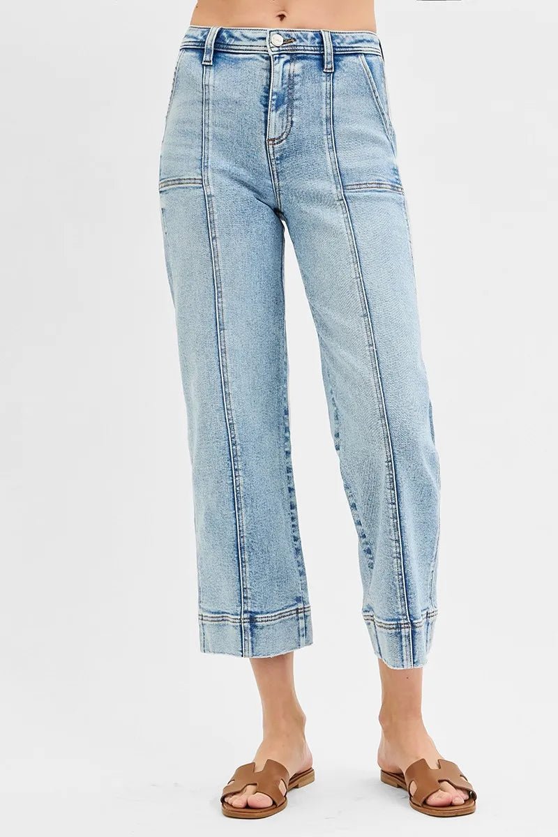 RISEN Full Size High Rise Crop Wide Front Seam Detailed Jeans Plus Size - Jennie Dots