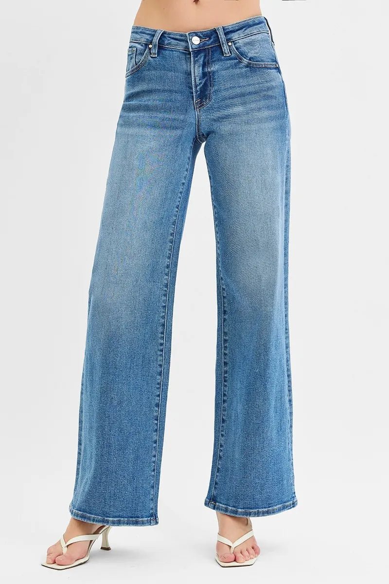 RISEN Full Size Low Rise Wide Leg Jeans Plus Size - Jennie Dots