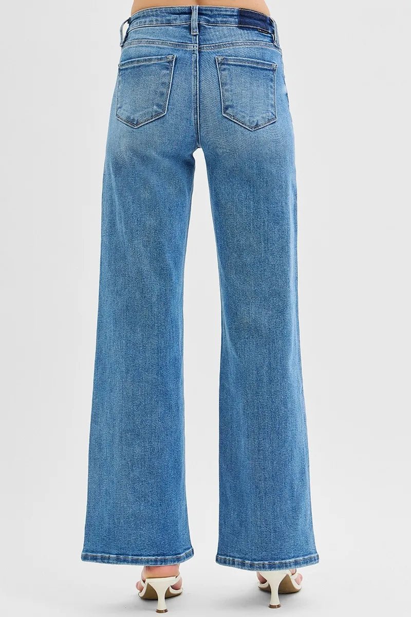 RISEN Full Size Low Rise Wide Leg Jeans Plus Size - Jennie Dots