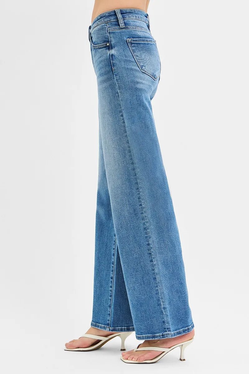 RISEN Full Size Low Rise Wide Leg Jeans Plus Size - Jennie Dots