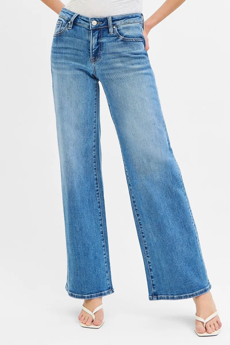 RISEN Full Size Low Rise Wide Leg Jeans Plus Size - Jennie Dots