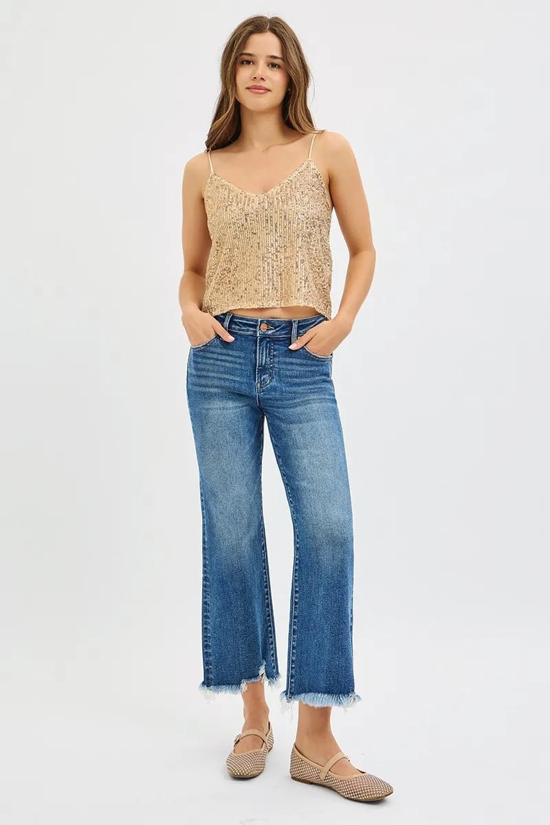 RISEN Full Size Mid Rise Crop Straight Jeans Plus Size - Jennie Dots