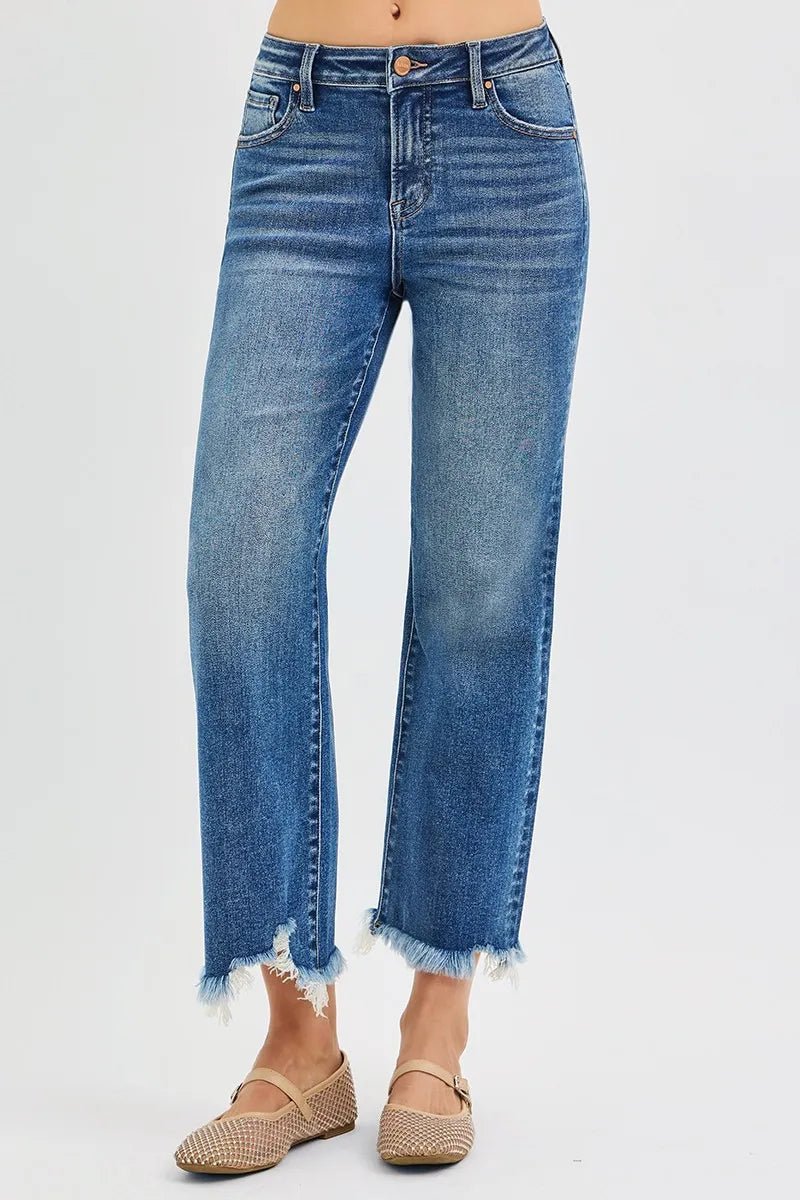 RISEN Full Size Mid Rise Crop Straight Jeans Plus Size - Jennie Dots