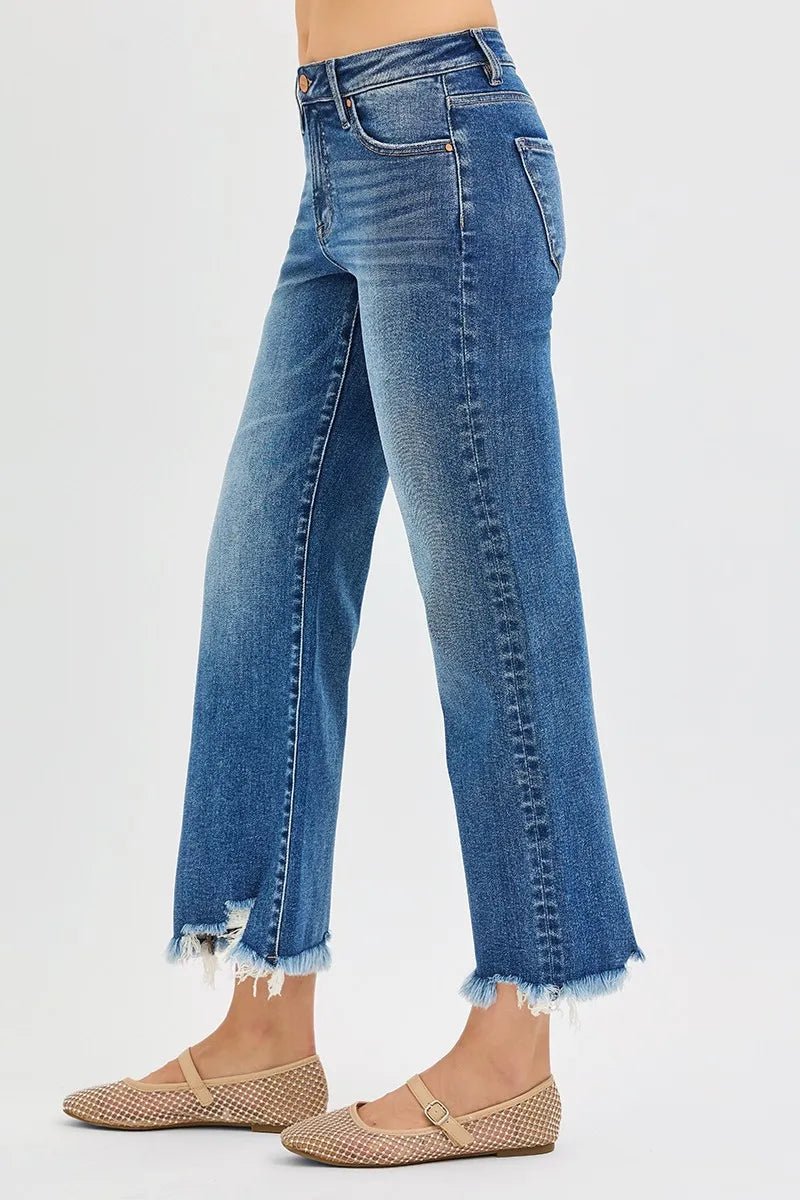 RISEN Full Size Mid Rise Crop Straight Jeans Plus Size - Jennie Dots
