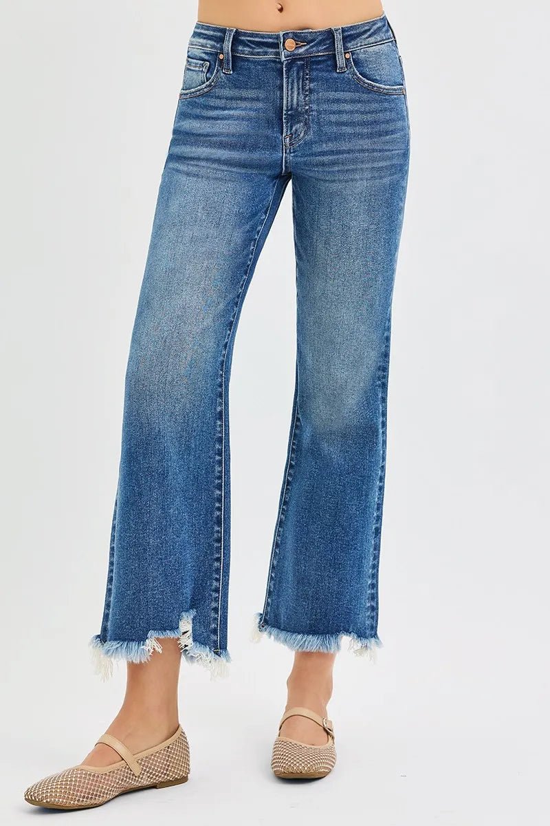 RISEN Full Size Mid Rise Crop Straight Jeans Plus Size - Jennie Dots