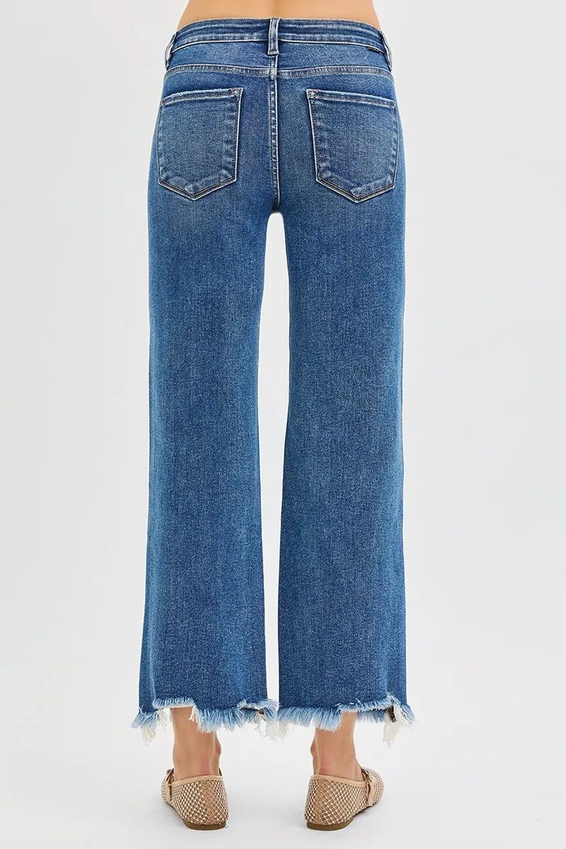RISEN Full Size Mid Rise Crop Straight Jeans Plus Size - Jennie Dots