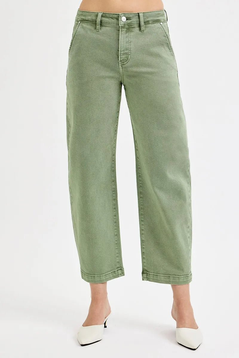 RISEN Full Size Tummy Control High Rise Crop Barrel Jeans - Jennie Dots