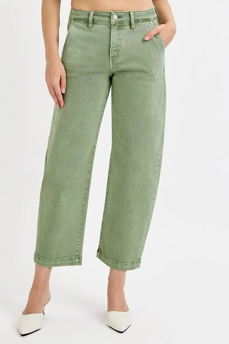 RISEN Full Size Tummy Control High Rise Crop Barrel Jeans - Jennie Dots