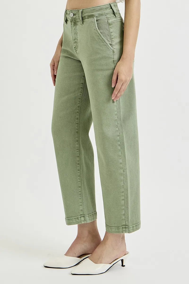 RISEN Full Size Tummy Control High Rise Crop Barrel Jeans - Jennie Dots