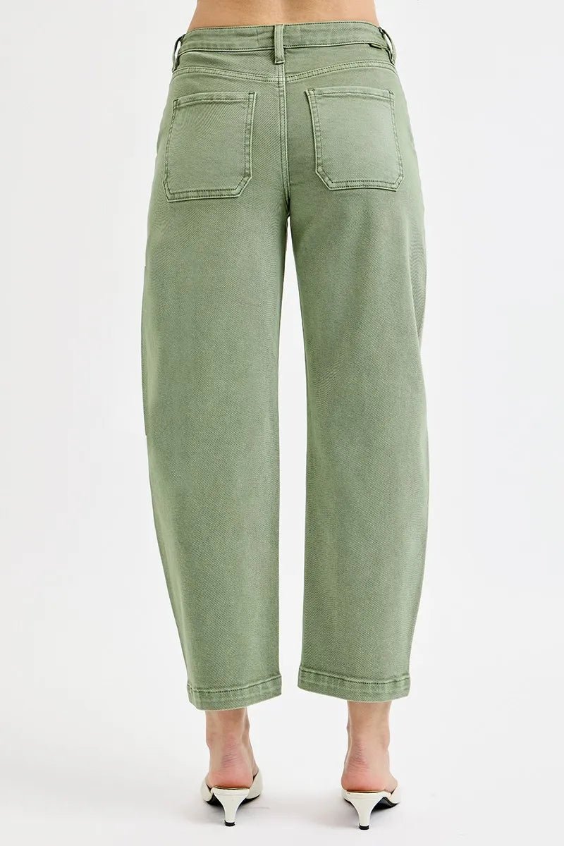RISEN Full Size Tummy Control High Rise Crop Barrel Jeans - Jennie Dots